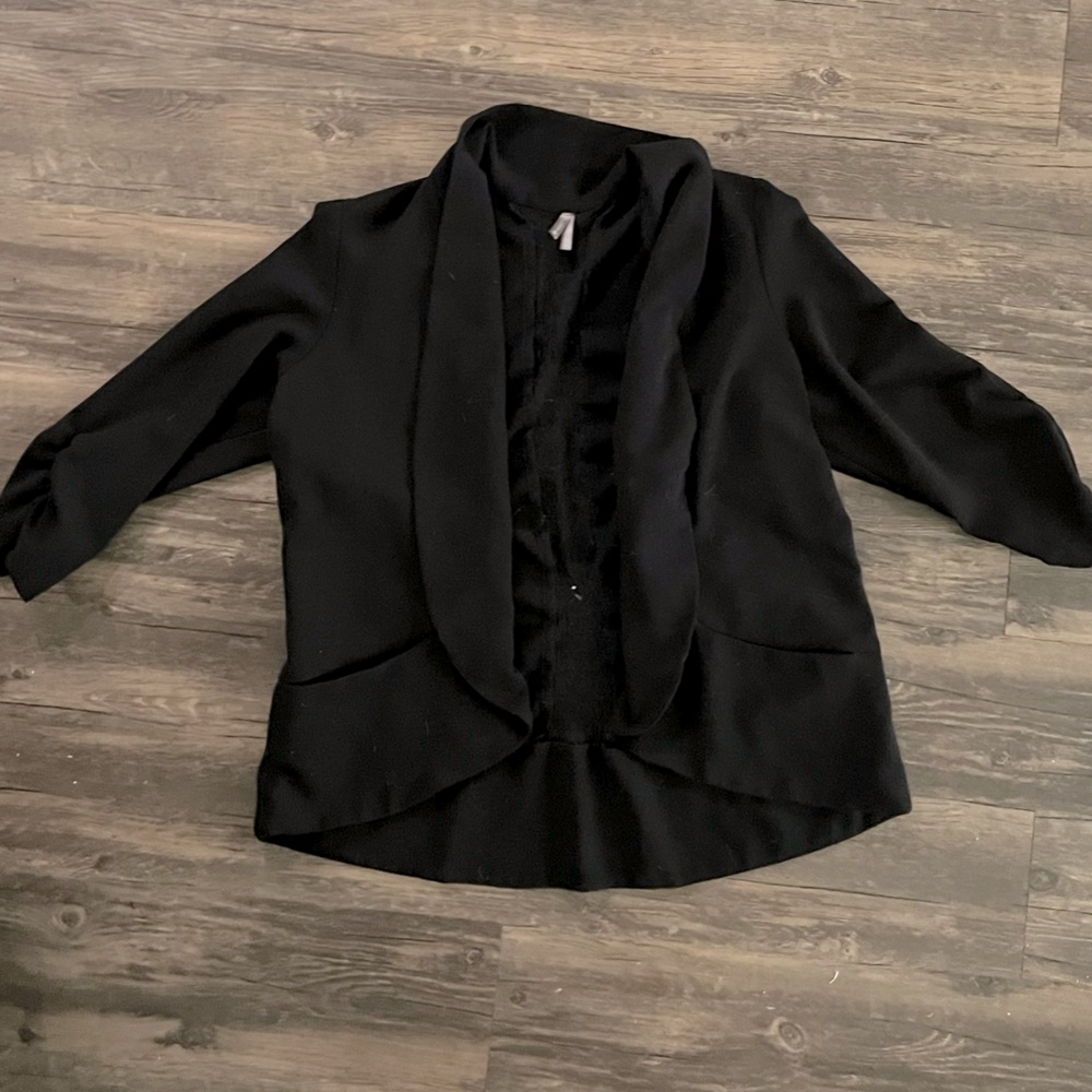 Black Blazer/Blouse Cover with Vertical Lace Stripe